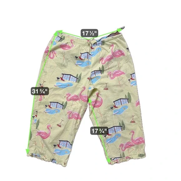 Nick & Nora Flamingo XL Lime Green Pajama Capri Set Beach Dopamine Cotton - Picture 5 of 7